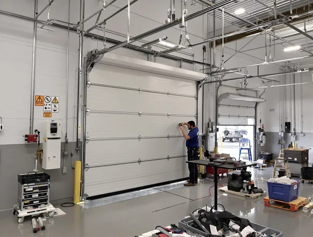 Commercial garage door repair being performed by Torrington Garage Door Repair expert in Torrington