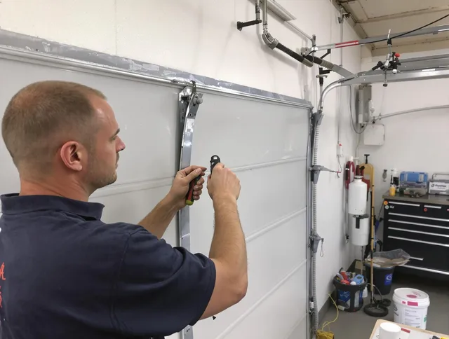 Before and after garage door dent repair by Torrington Garage Door Repair in Torrington