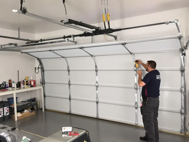 Torrington Garage Door Repair certified technician performing overhead door system repair in Torrington
