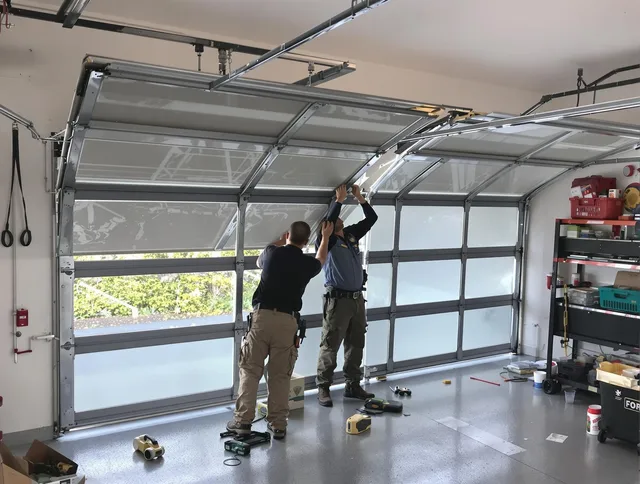 Torrington Garage Door Repair expert performing precise panel replacement on Torrington garage door